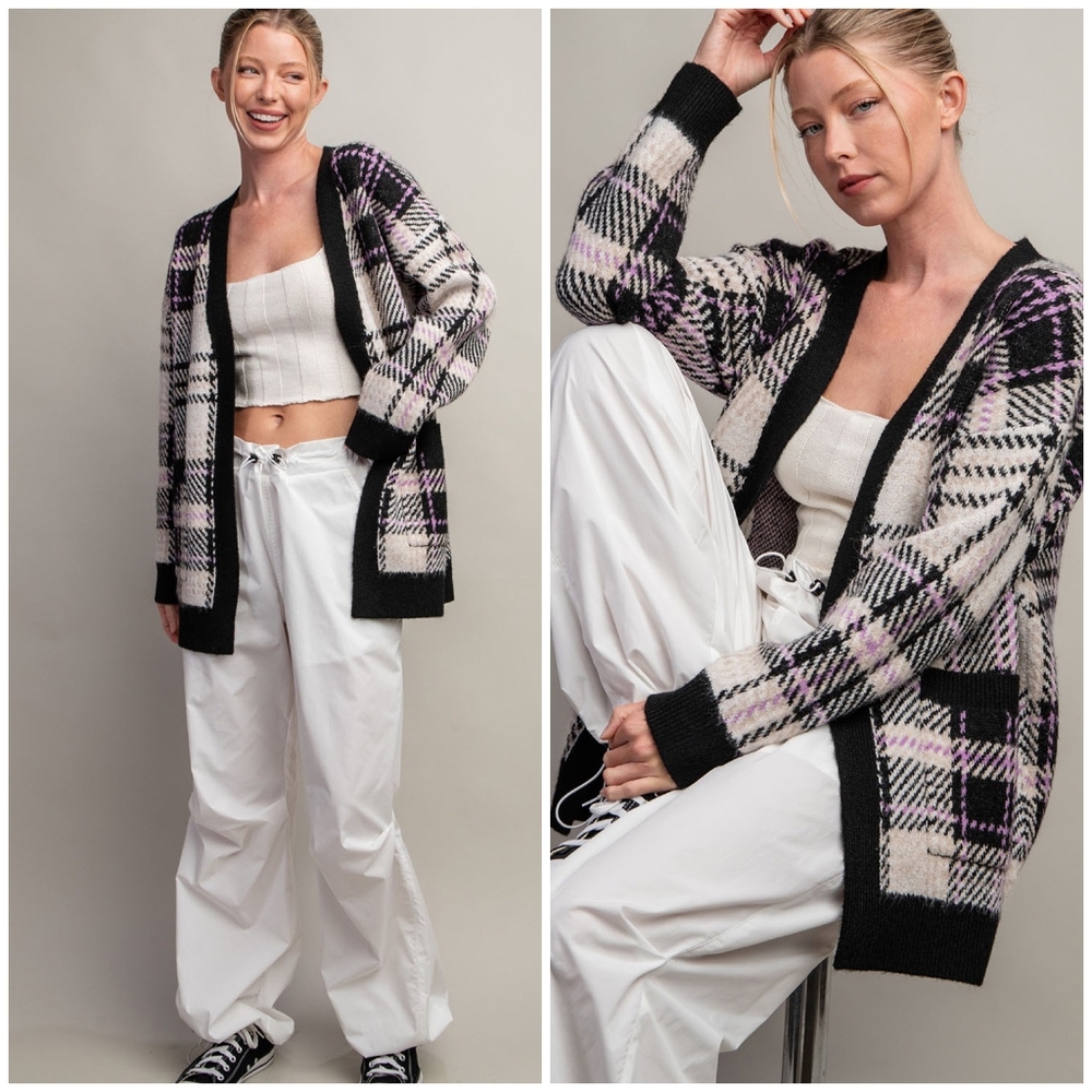 ee:some Cozy Chic Black Plaid Cardigan - Picture 5 of 14
